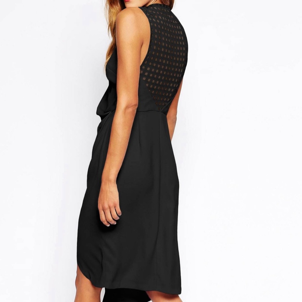 Black Drape front Lattice back dress 4